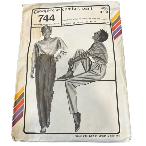 Stretch & Sew 744 Comfort Pant Sewing Pattern Womens Vintage 1989 - Picture 1 of 3